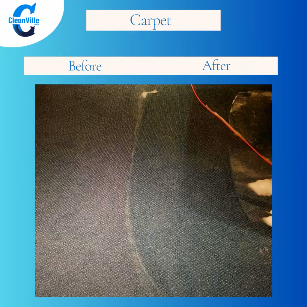 Before and after commercial carpet cleaning in Laval showing deep stain removal, winter salt extraction, and restored carpet fibers in a high-traffic office space